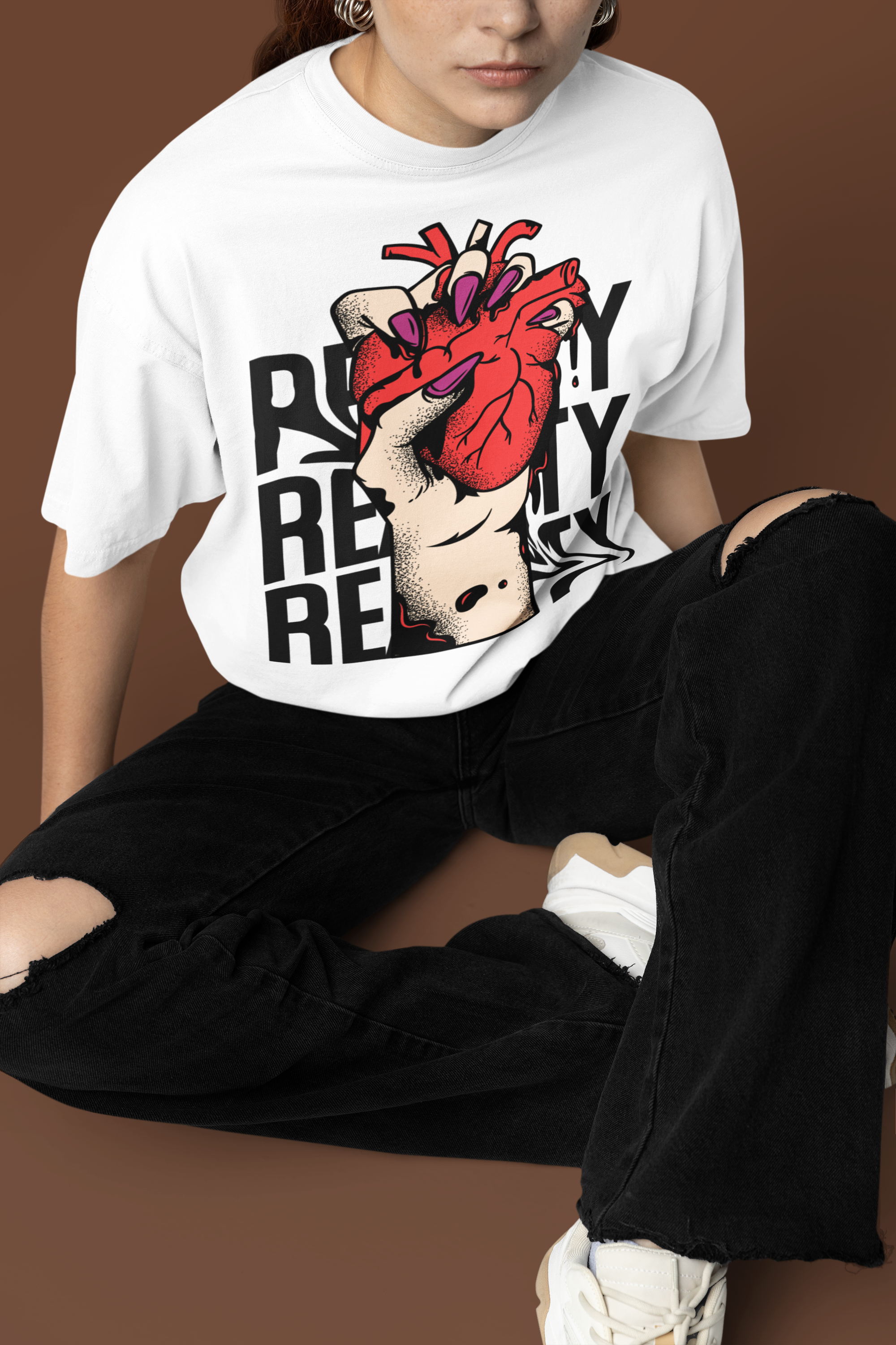 Reality Heart Graphic Oversized Tshirt Uniesx